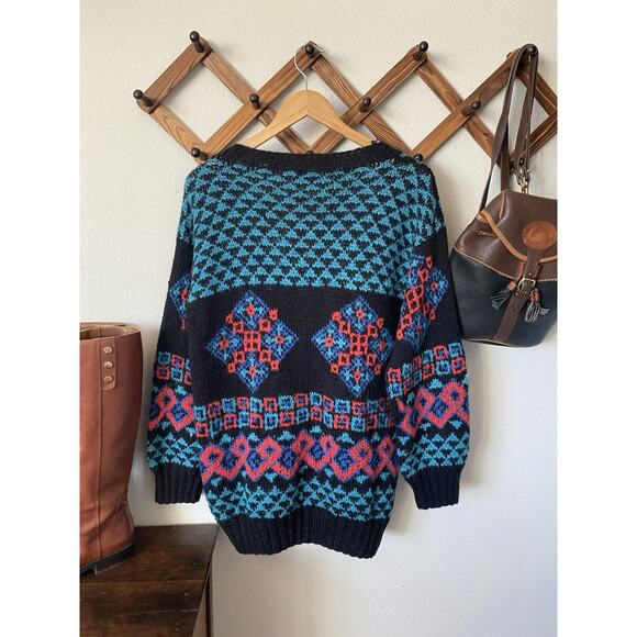 Vintage Hallet San Francisco Hand Knit Alpaca Sweater Cardigan Womens M - Picture 3 of 5